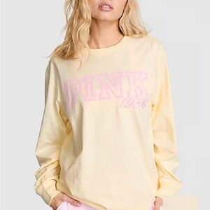 PINK Victoria's Secret Pale Yellow Long Sleeve Tee with Pink Logo